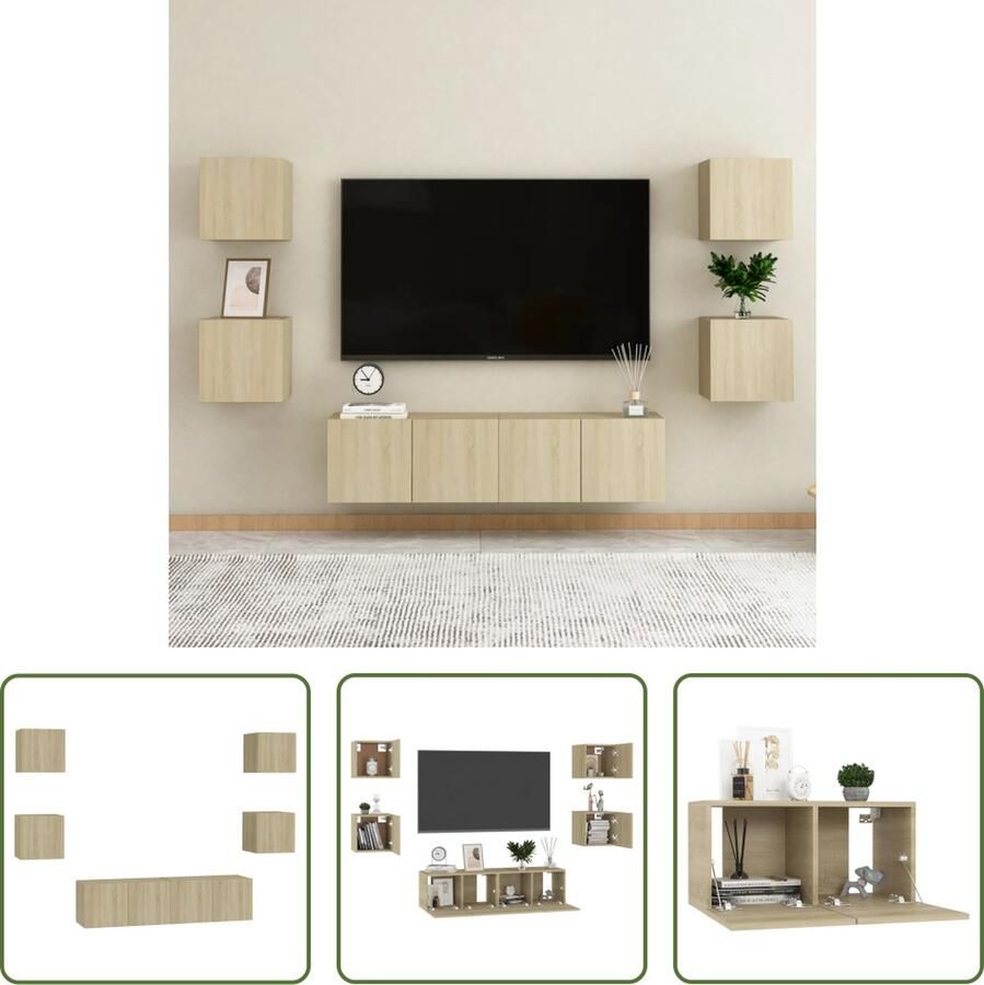 The Living Store televisiekast Wandmontage Trendy design Meerdere vakken Sonoma eiken Materiaal- spaanplaat Afmetingen- 60 x 30 x 30 cm (L) - Foto 2