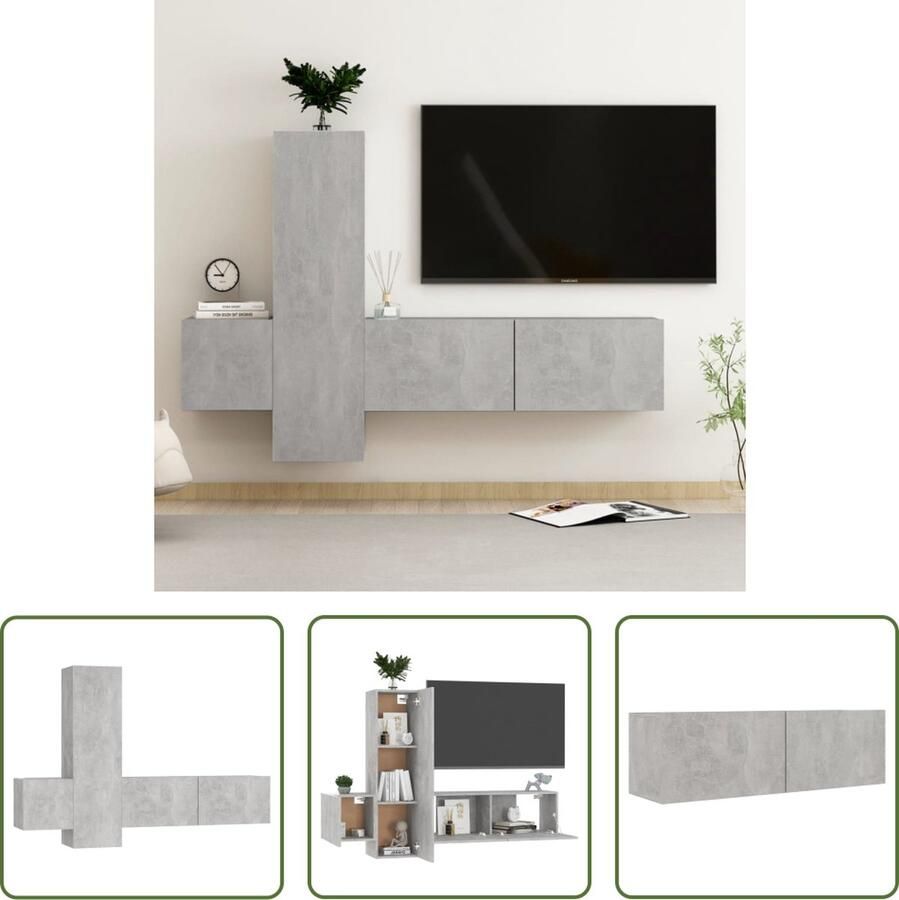 The Living Store Televisiekast Vakken voor boeken tijdschriften dvd's Betongrijs Spaanplaat 100 x 30 x 30 cm - Foto 2