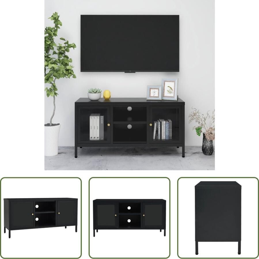 The Living Store Televisiekast Zwart 105 x 35 x 52 cm Stalen constructie - Foto 2
