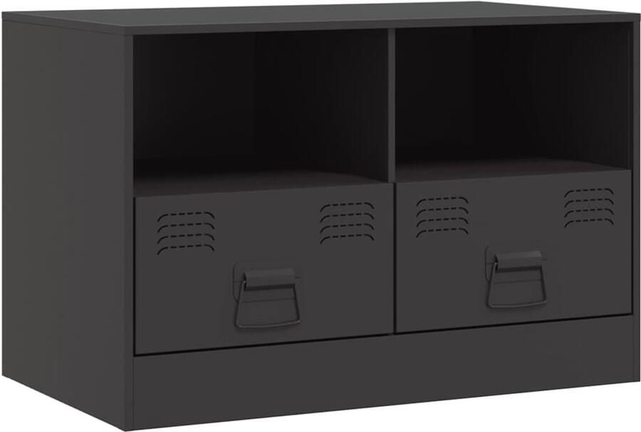 The Living Store Televisiekast Zwart Koudgewalst Staal 67 x 39 x 44 cm Met 2 Schappen Stabiel en onderhoudsvriendelijk design - Foto 3