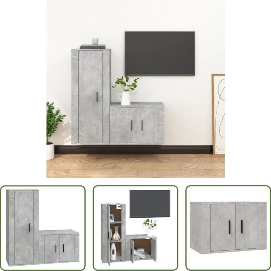 The Living Store Televisiekastenset Klassiek ontwerp Bewerkt hout Voldoende opbergruimte Wandgemonteerd Betongrijs kleur 57x34.5x40cm 40x34.5x100cm Handleiding inbegrepen - Foto 2