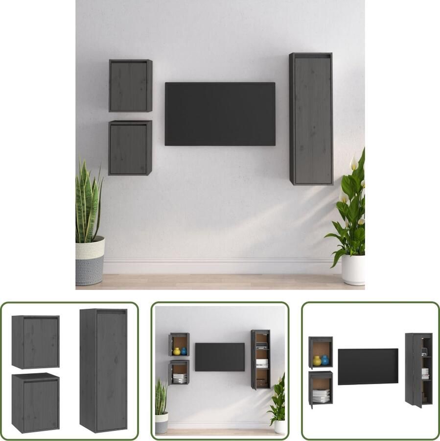 The Living Store Televisiekasten Klassiek Wandmeubelen 30 x 30 x 40 cm 30 x 30 x 100 cm Ken- Massief grenenhout Kleur- Grijs Materiaal- Massief grenenhout Montage vereist Inclusief 2x televisiemeubel - Foto 2