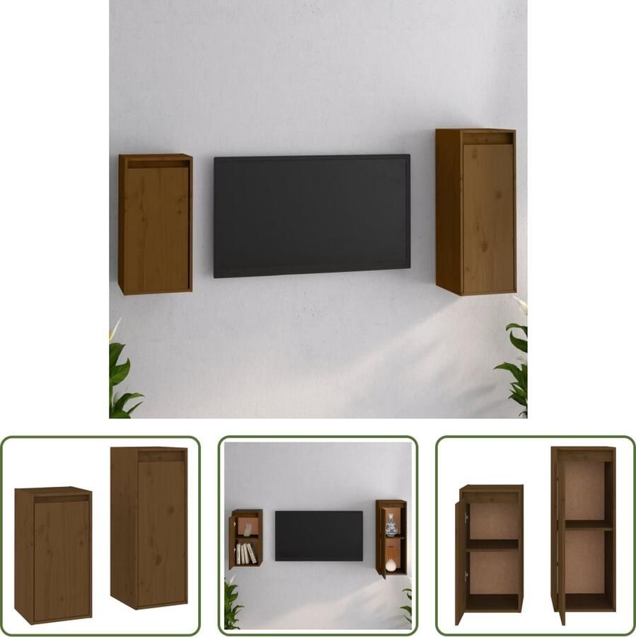 The Living Store Televisiekasten Massief grenenhout Honingbruin 30 x 30 x 60 cm 30 x 30 x 80 cm Montage vereist - Foto 2