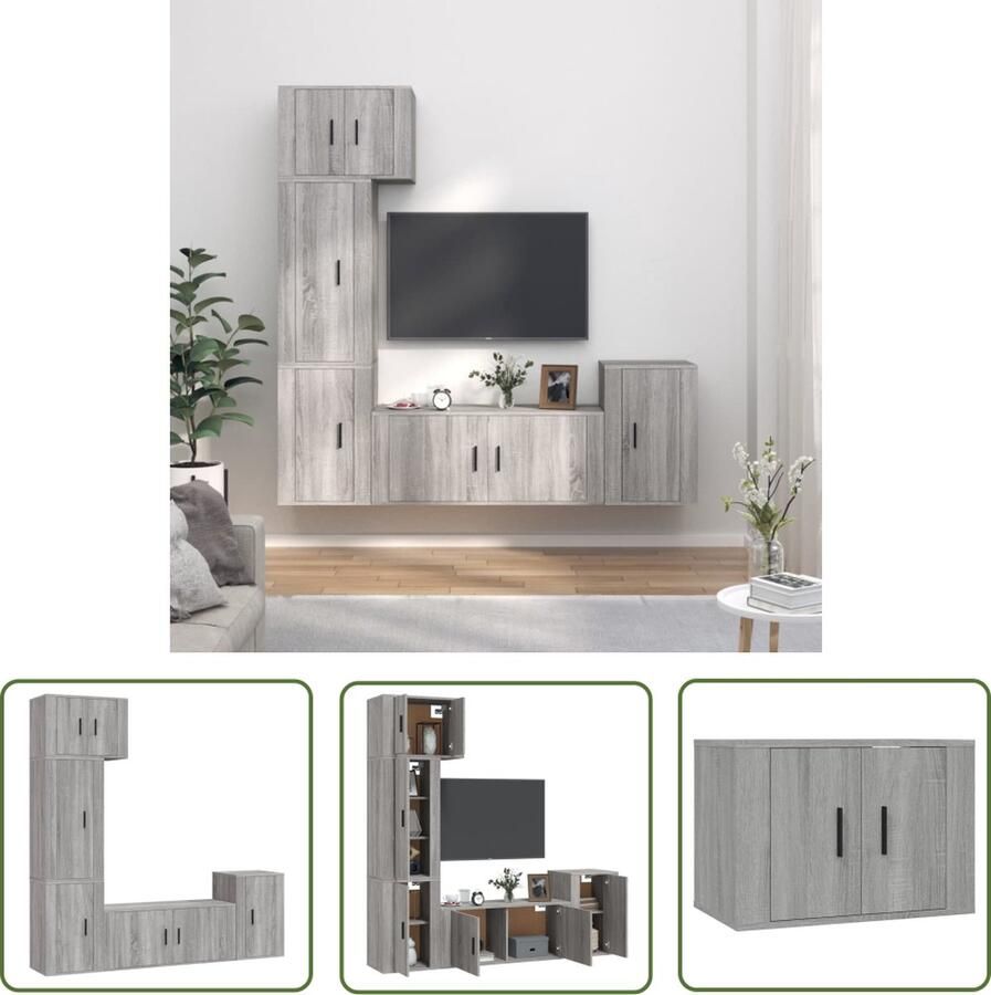 The Living Store Televisiekastenset 3 57 x 34.5 x 40 cm Grijs Sonoma Eiken Televisiesectie Tv Kast Salontafel Houten Tv Stand Grijze Tv Kast - Foto 2
