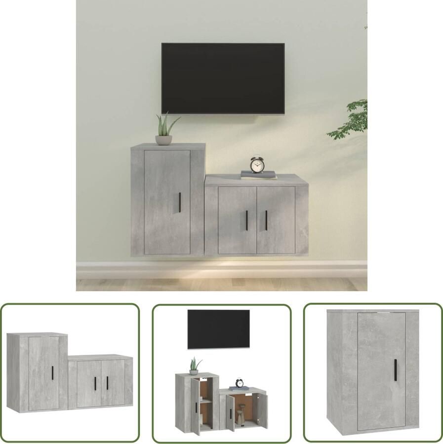 The Living Store Televisiekastenset Betongrijs 2 stuks 57x34.5x40cm en 40x34.5x60cm - Foto 2