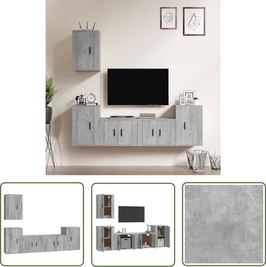 The Living Store Televisiekastenset Betongrijs 2 x 57 x 34.5 x 40 cm 3 x 40 x 34.5 x 60 cm - Foto 2