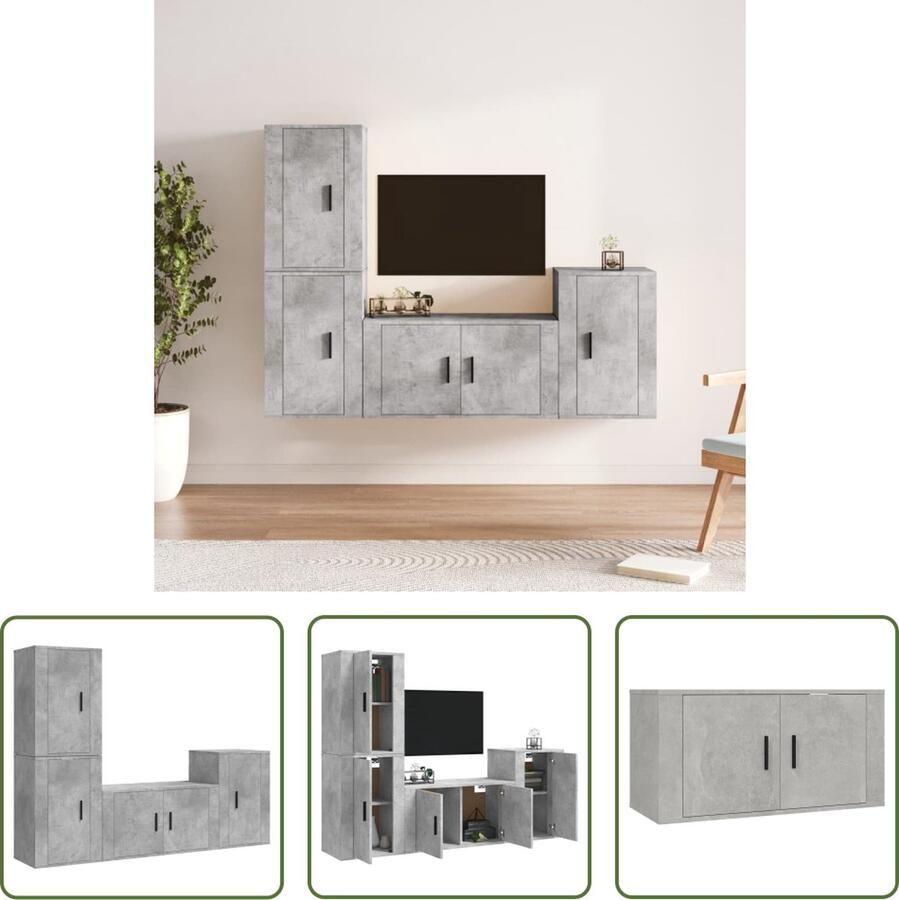 The Living Store Klassieke TV-meubelset Betongrijs 80 x 34.5 x 40 cm Voldoende opbergruimte - Foto 2