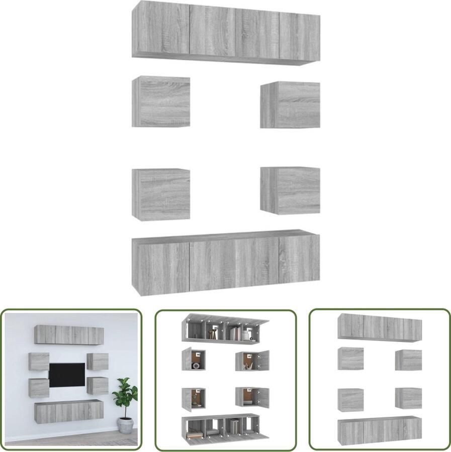 The Living Store Televisiekastenset Classic Grey Sonoma Eiken Wandgemonteerd 60x30x30 cm en 30.5x30x30 cm hoogwaardig hout - Foto 2