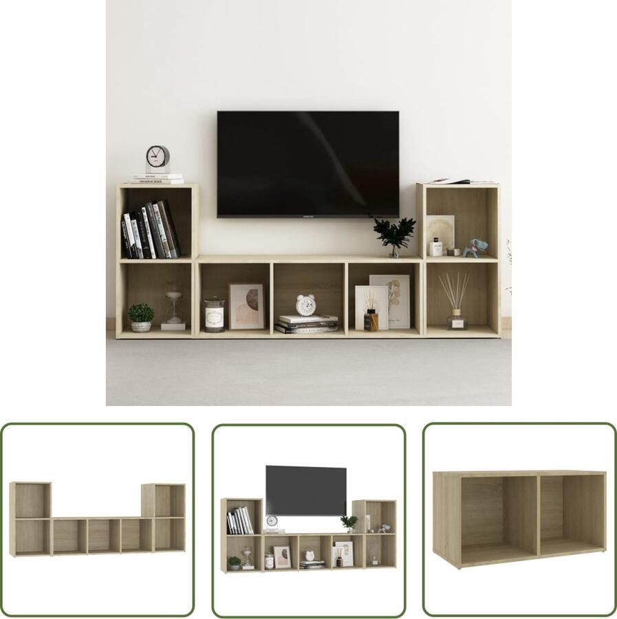 The Living Store Televisiekastenset Classic s TV-meubel Sonoma eiken Montage vereist 72x35x36.5 cm 107x35x37 cm