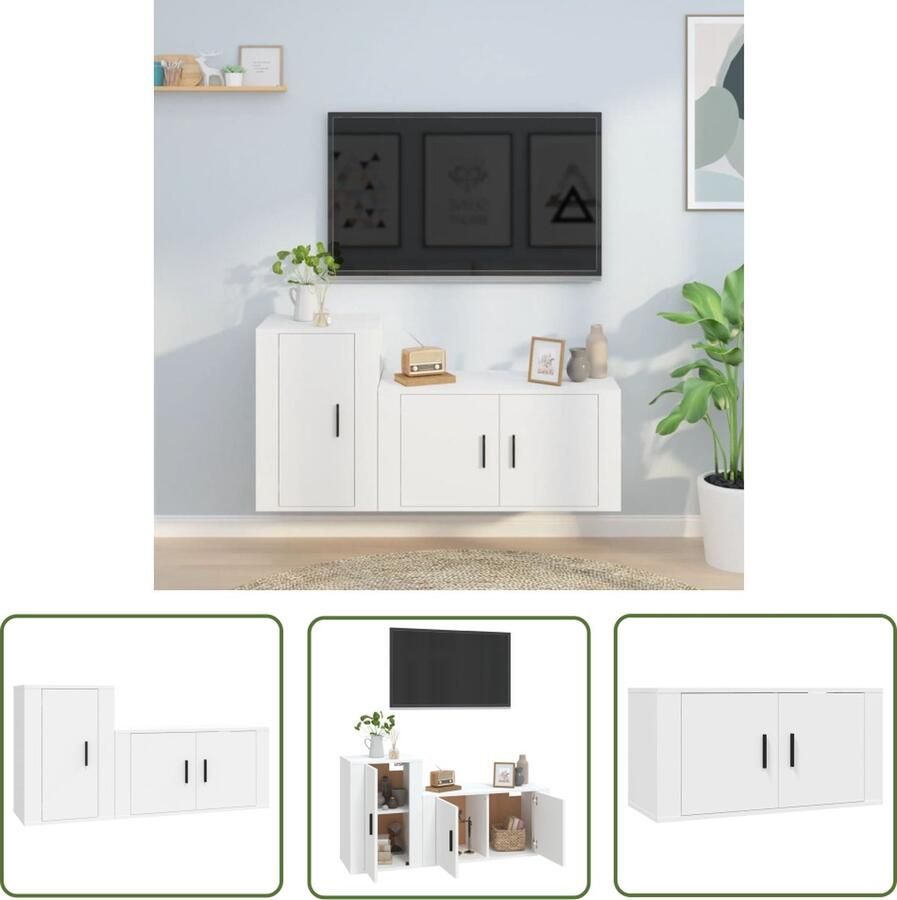 The Living Store Televisiekastenset Classic Tv-meubel 80x34.5x40 cm en 40x34.5x60 cm Wit - Foto 2