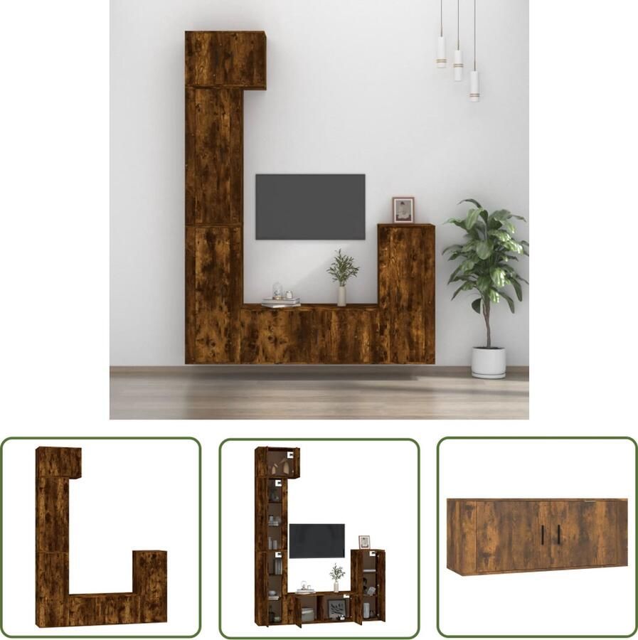 The Living Store Televisiekastenset Classic TV-meubels 57x34.5x40 cm 40x34.5x100 cm 100x34.5x40 cm Gerookt Eiken - Foto 2