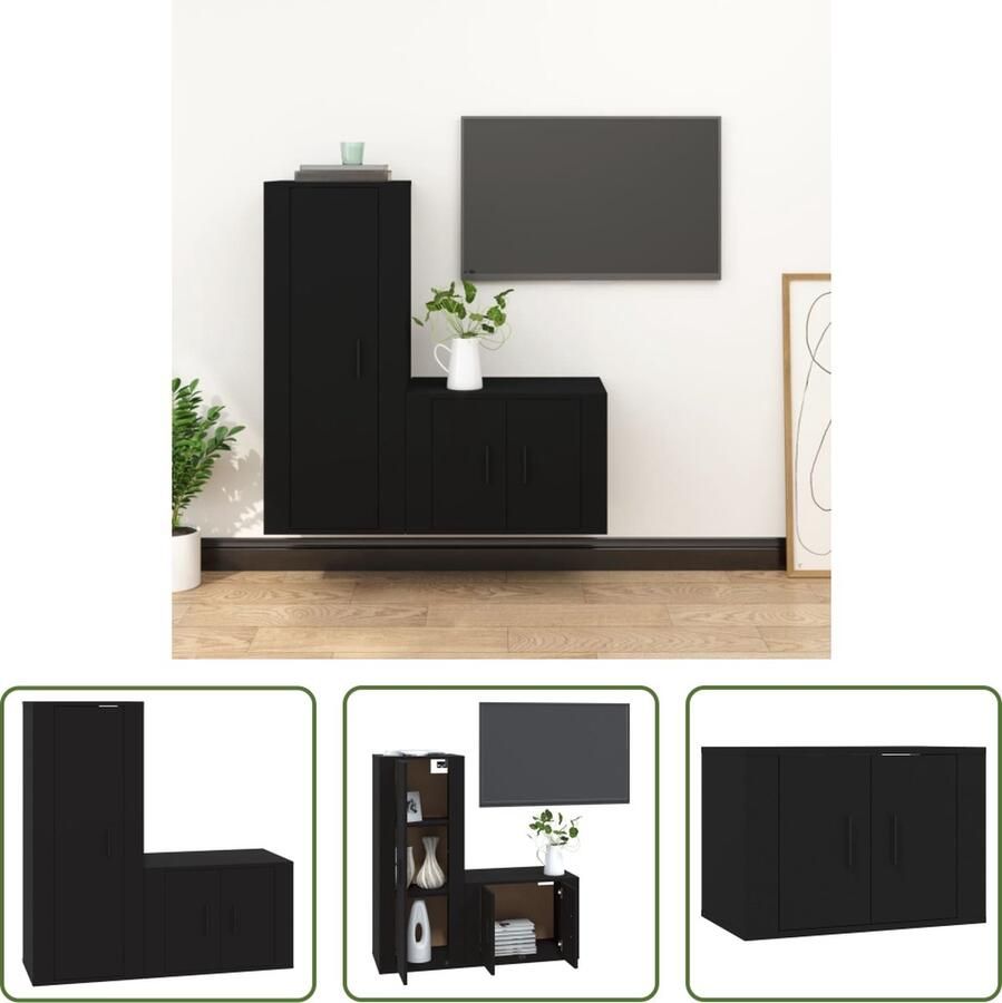 The Living Store Klassieke Televisiekastenset TV-Meubels 57 x 34.5 x 40 cm 40 x 34.5 x 100 cm Zwart - Foto 2
