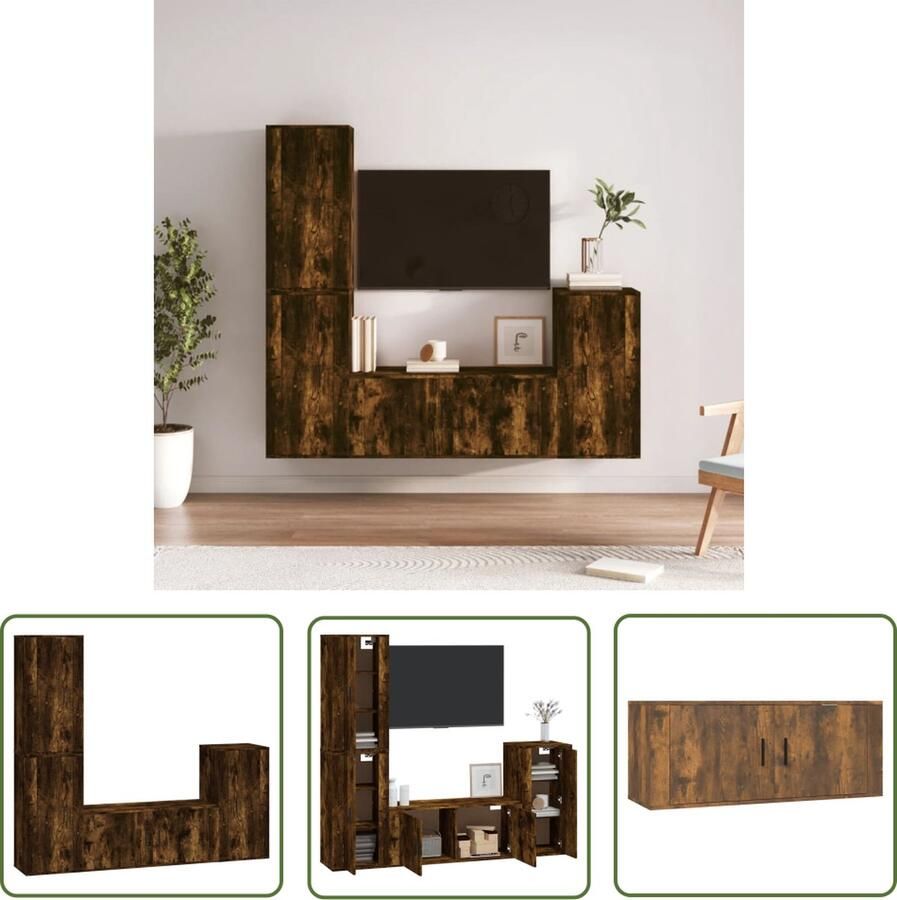 The Living Store Televisiekastenset Gerookt eiken 100 x 34.5 x 40 cm 3 x 40 x 34.5 x 80 cm - Foto 2
