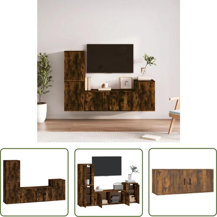 The Living Store Televisiekastenset Gerookt eiken 1x tv-meubel- 100x34.5x40cm 3x tv-meubel- 40x34.5x60cm - Foto 2
