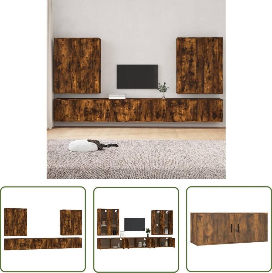 The Living Store Televisiekastenset Gerookt Eiken 4x 40x34.5x100 cm + 3x 100x34.5x40 cm - Foto 2