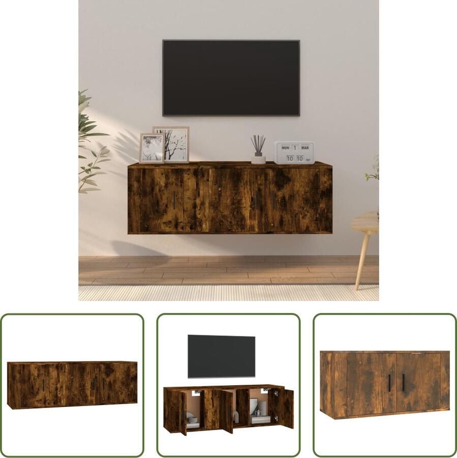 The Living Store Televisiekastenset Gerookt Eiken TV-meubel- 80 x 34.5 x 40 cm TV-meubel- 40 x 34.5 x 40 cm - Foto 2