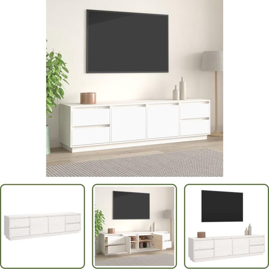 The Living Store Klassieke Televisiekastenset 176 x 37 x 47.5 cm Wit Grenenhout - Foto 2