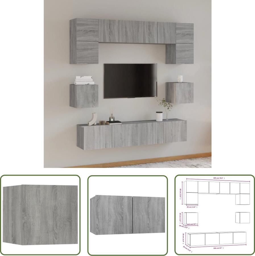 The Living Store Televisiekastenset Grijs Sonoma Eiken 4x 60x30x30cm 2x 80x30x30cm 2x 30.5x30x30cm - Foto 2