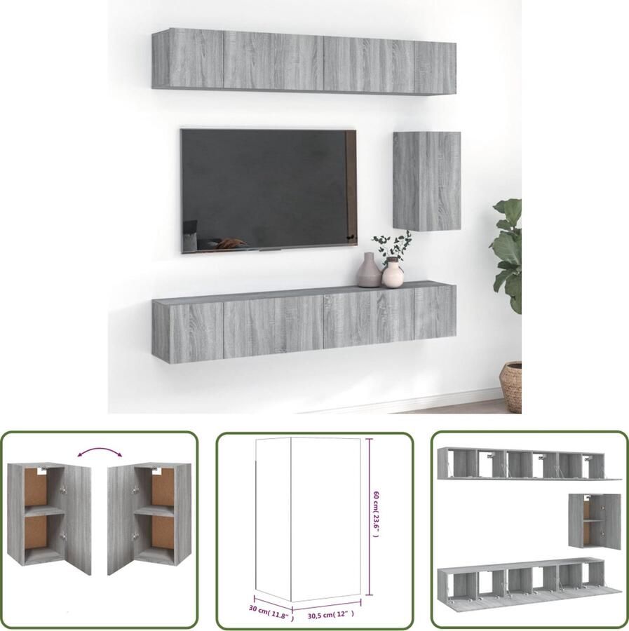 The Living Store Televisiekastenset grijs sonoma eiken 60 x 30 x 30 cm bewerkt hout - Foto 2