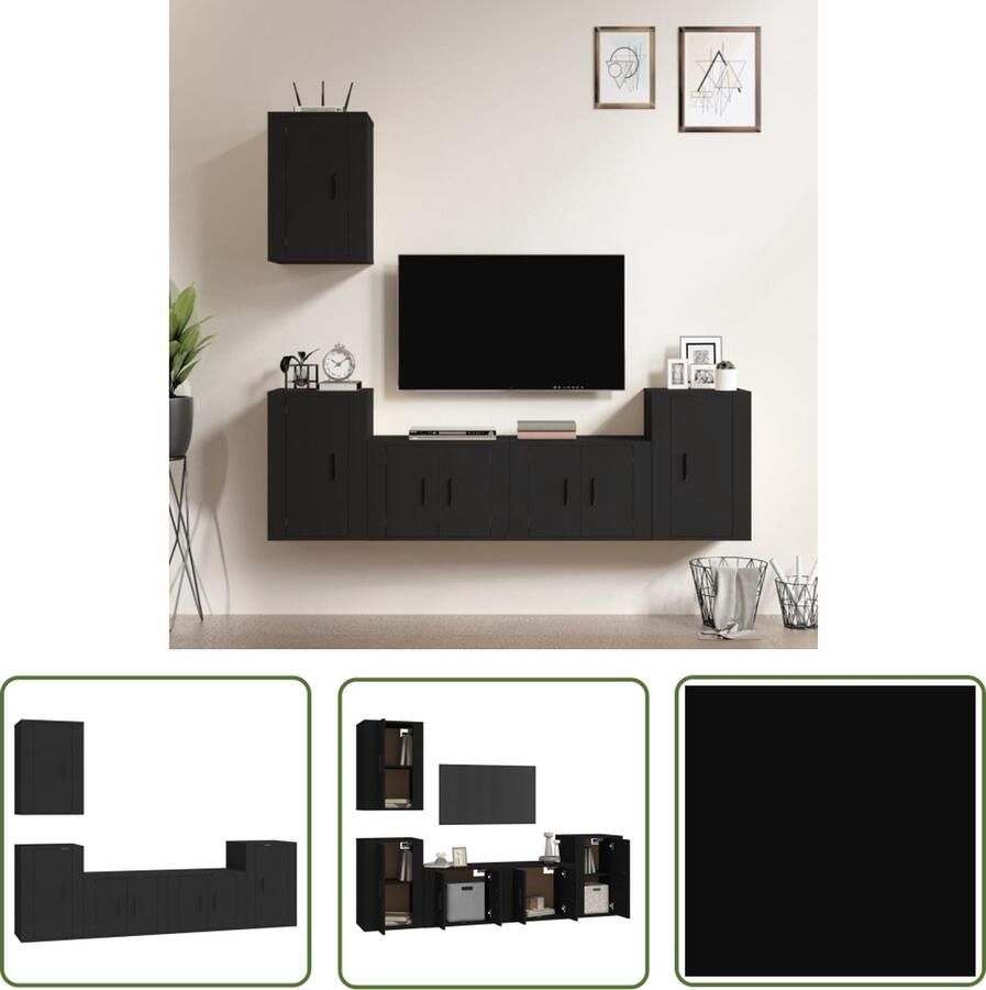 The Living Store Televisiekastenset Hartvormig Zwart 2x 57x34.5x40cm (LxBxH) 3x 40x34.5x60cm (LxBxH) - Foto 2
