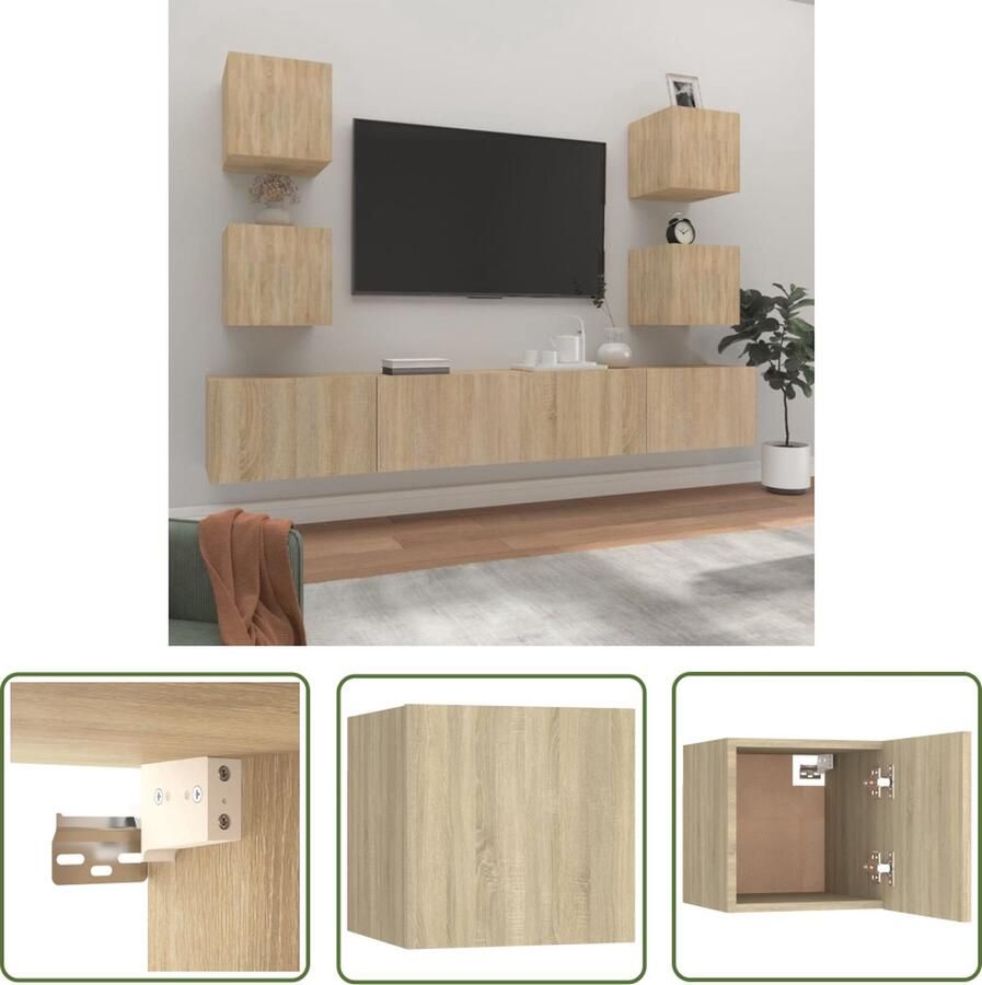 The Living Store Televisiekastenset Klassiek 100x30x30cm Sonoma Eiken Bewerkt Hout - Foto 2