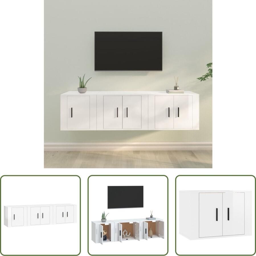 The Living Store Klassieke Televisiekastenset Tv-meubel Hoogglans wit 57 x 34.5 x 40 cm Stevig materiaal - Foto 2