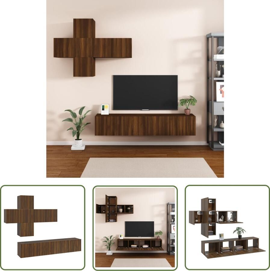 The Living Store televisiekastenset klassiek design hoogwaardig hout voldoende opbergruimte wandgemonteerde functie - Foto 2