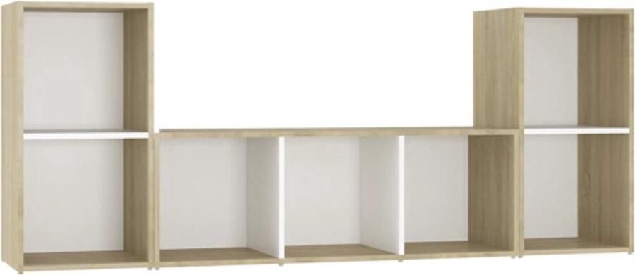 The Living Store Televisiekastenset Klassiek design Voldoende opbergruimte Horizontaal verticaal plaatsbaar Wit sonoma eiken Montage vereist