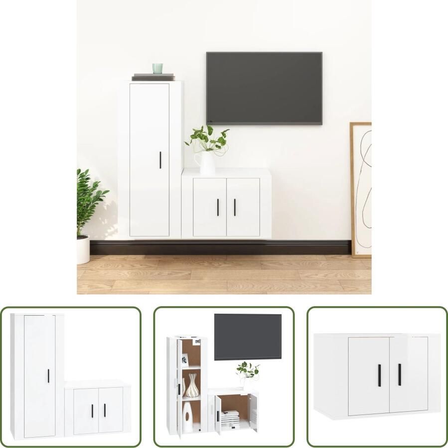 The Living Store Klassieke Televisiekastenset TV-meubelset Hoogglans wit 57 x 34.5 x 40 cm 40 x 34.5 x 100 cm - Foto 2