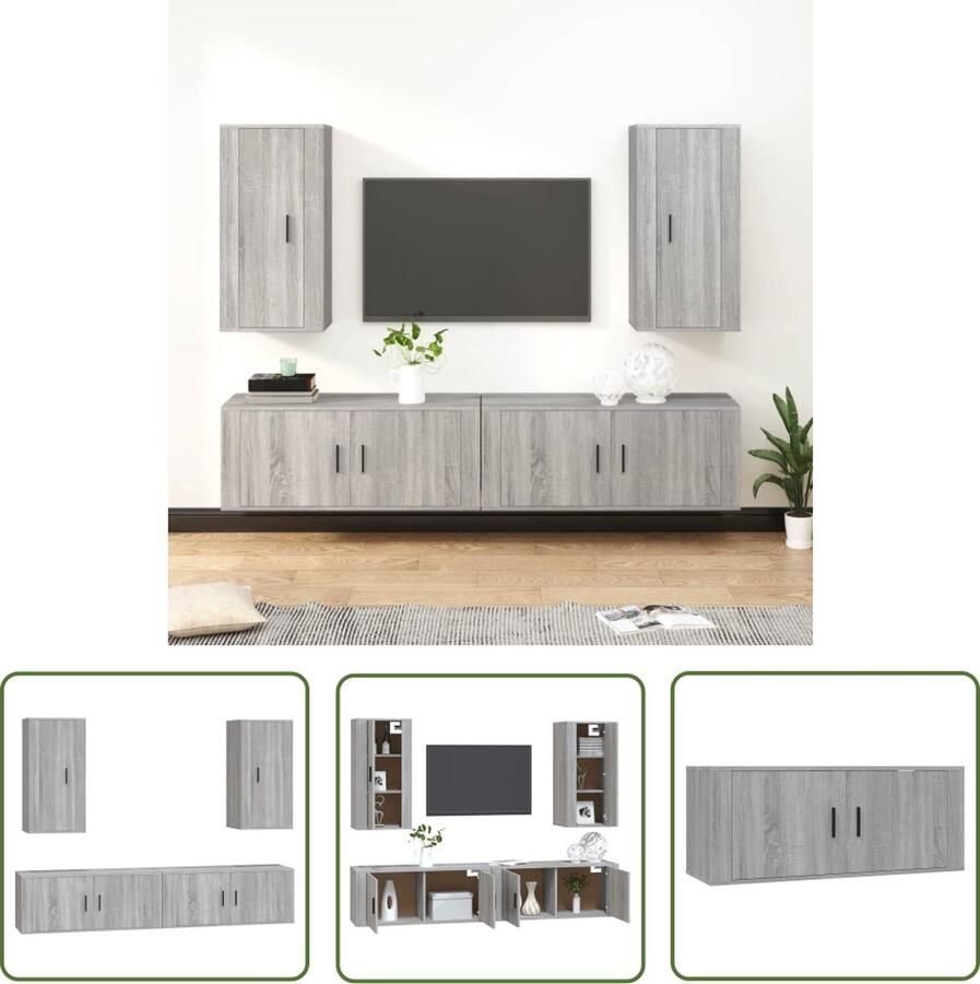 The Living Store Televisiekastenset Klassiek Tv-meubel 100 x 34.5 x 40 cm Grijs sonoma eiken - Foto 2
