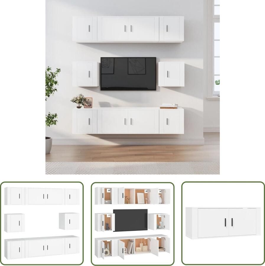 The Living Store Televisiekastenset klassiek wit 2 x tv-meubel- 100 x 34.5 x 40 cm 6 x tv-meubel- 40 x 34.5 x 40 cm - Foto 2