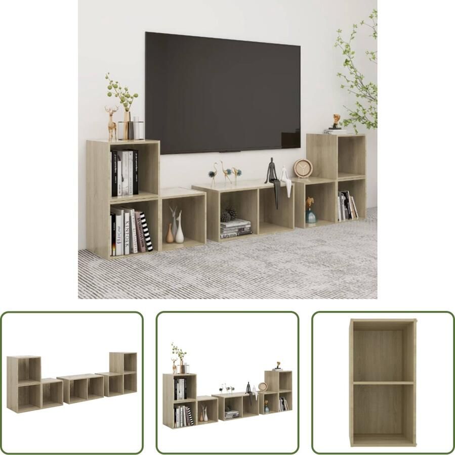 The Living Store vidaXL Salontafel Tv Kasten 6-delige Tv-meubelset bewerkt hout sonoma eikenkleurig Houten Tv Stand Mediastand Tv Meubel - Foto 2