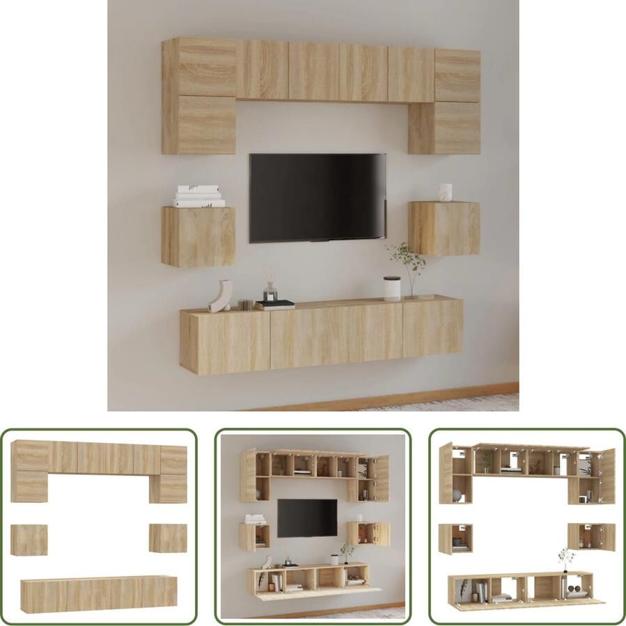 The Living Store klassieke televisiekastenset TV-meubel Sonoma eiken Stevig bewerkt hout Voldoende opbergruimte - Foto 2