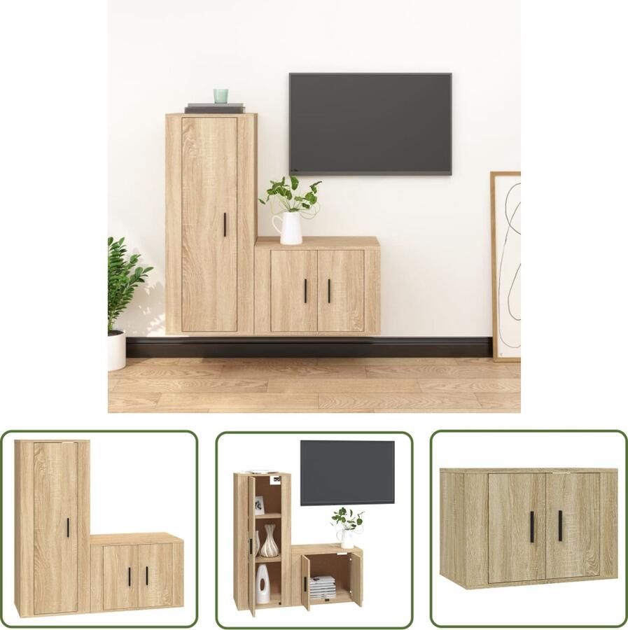 The Living Store Televisiekastenset Sonoma eiken 57x34.5x40cm 40x34.5x100cm Trendy en praktisch Tv Meubel Salontafel Houten Tv Stand Houten Kasten Sonoma Eiken - Foto 2