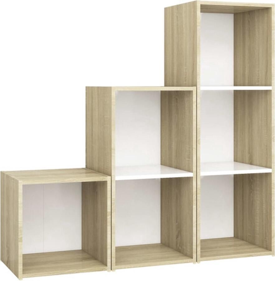 The Living Store Televisiekastenset Televisiemeubels 37 x 35 x 37 cm 72 x 35 x 36.5 cm 107 x 35 x 37 cm Wit en Sonoma Eikenkleur - Foto 2