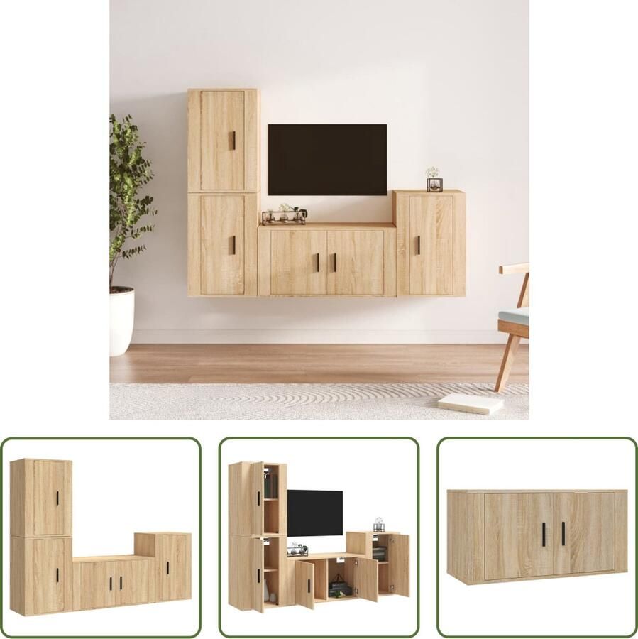 The Living Store Televisiekastenset TV-meubel 80x34.5x40cm Sonoma eiken 3 stuks - Foto 2