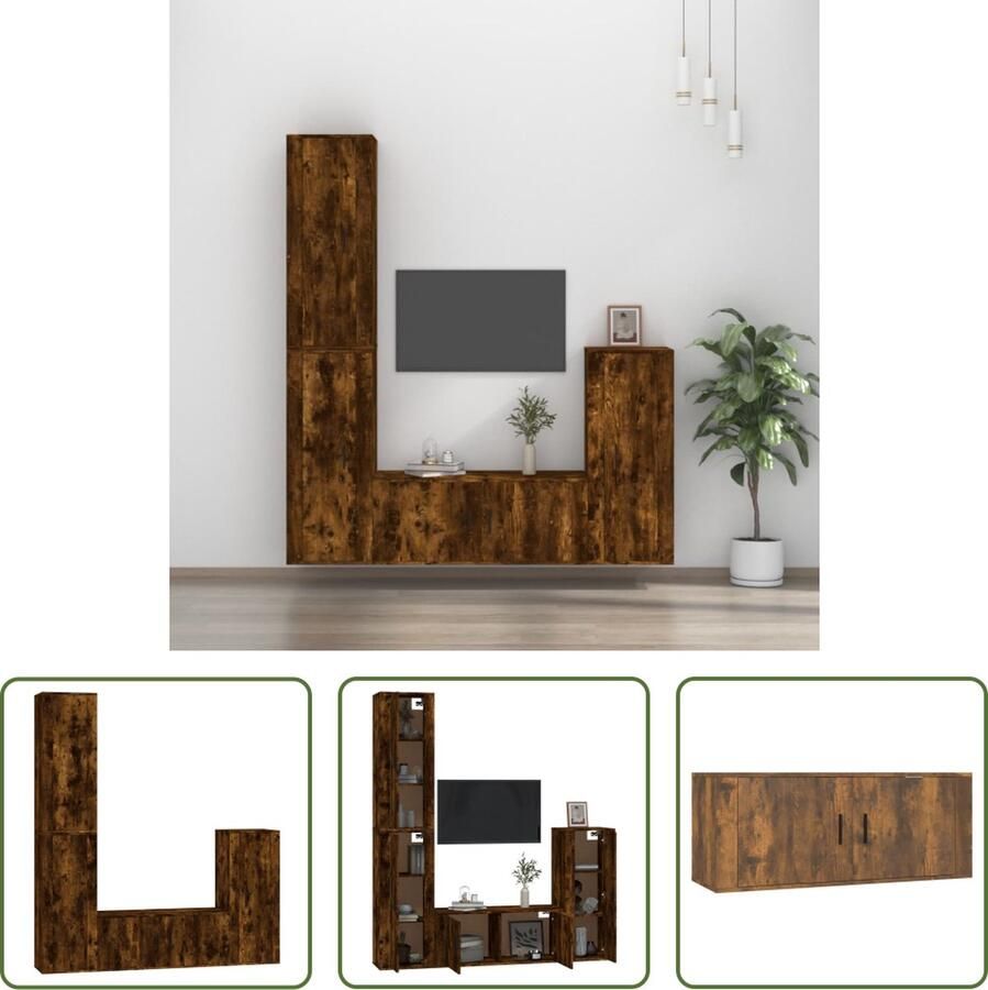 The Living Store Televisiekastenset Klassiek Gerookt eiken Wandgemonteerd Voldoende opbergruimte - Foto 2