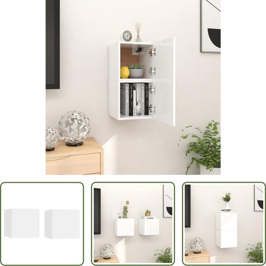 The Living Store Televisiekastenset Wit 30.5 x 30 x 30 cm (B x D x H) Wandbevestiging Links Rechts Bewerkt hout - Foto 2