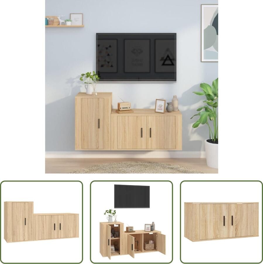 The Living Store Televisiekastenset X TV-meubel 80x34.5x40cm + TV-meubel 40x34.5x60cm Sonoma eiken - Foto 2