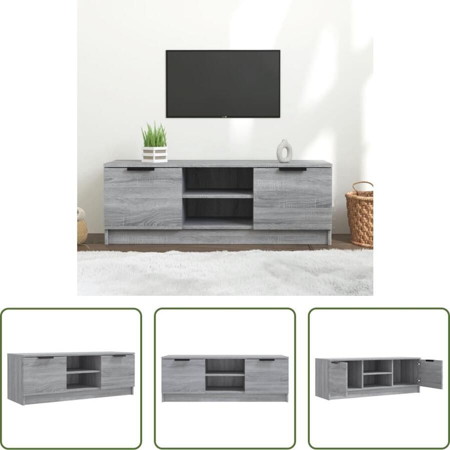 The Living Store Televisiemeubel 102 x 35 x 36.5 cm Bewerkt hout Grijs sonoma eiken - Foto 2