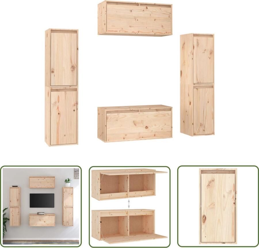 The Living Store Klassieke Televisiekast Massief grenenhout Opbergmeubel 30 x 30 x 60 cm 80 x 30 x 35 cm - Foto 2