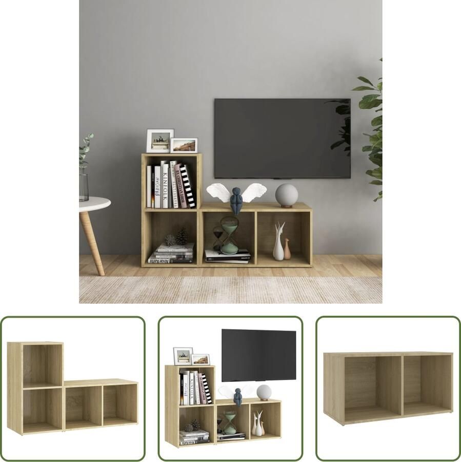 The Living Store vidaXL Tv-meubelen 2 st 72x35x36 5 cm bewerkt hout sonoma eikenkleurig Televisiescherm Salontafel Houten Meubilair Tv Stand Media Kast - Foto 2