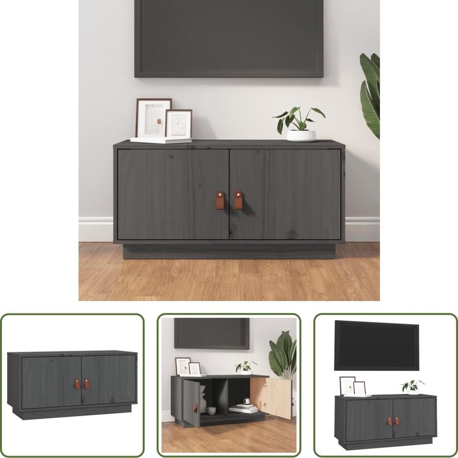 The Living Store Televisiemeubel Grenenhout Massief 80 x 34 x 40 cm Grijs Televisie Kast Tv Meubilair Grenoblehouten Tv Stand Tv Tafel Mediastand - Foto 3