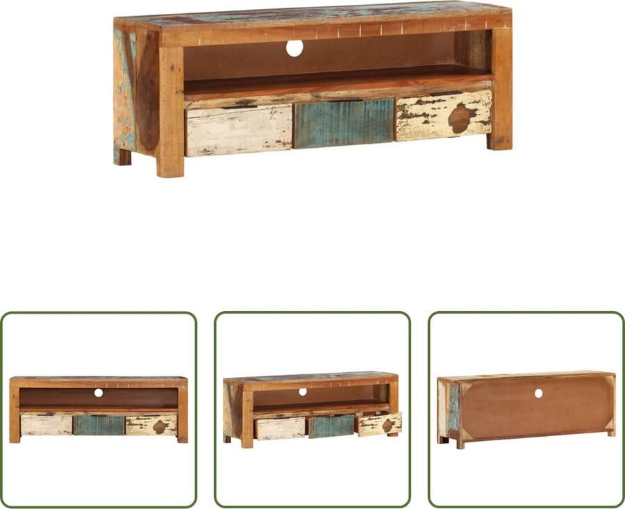 The Living Store Televisiemeubel Handgemaakt Massief Gerecycled Hout 110 x 30 x 40 cm Meerkleurige Afwerking - Foto 2