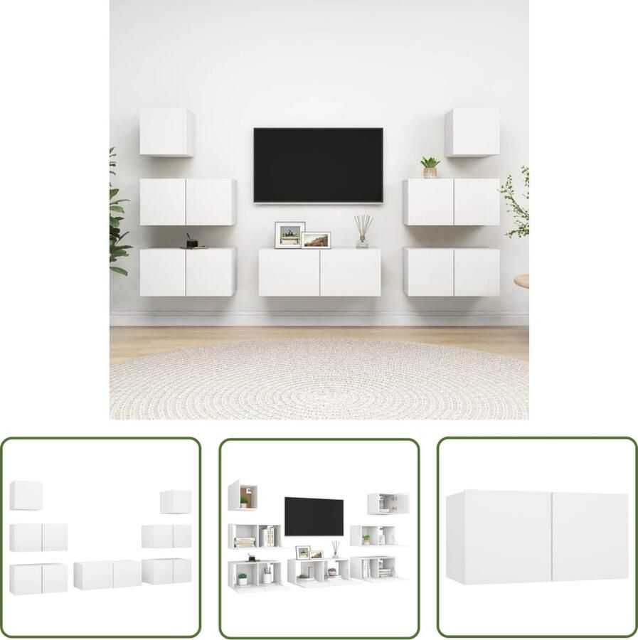 The Living Store Televisiemeubel Hangend Spaanplaat Wit 4x 60 x 30 x 30 cm 1x 80 x 30 x 30 cm 2x 30.5 x 30 x 30 cm - Foto 2