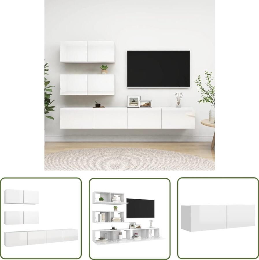 The Living Store Televisiemeubel Hangende TV-kast Spaanplaat Hoogglans wit 2x 80x30x30cm 2x 100x30x30cm - Foto 2