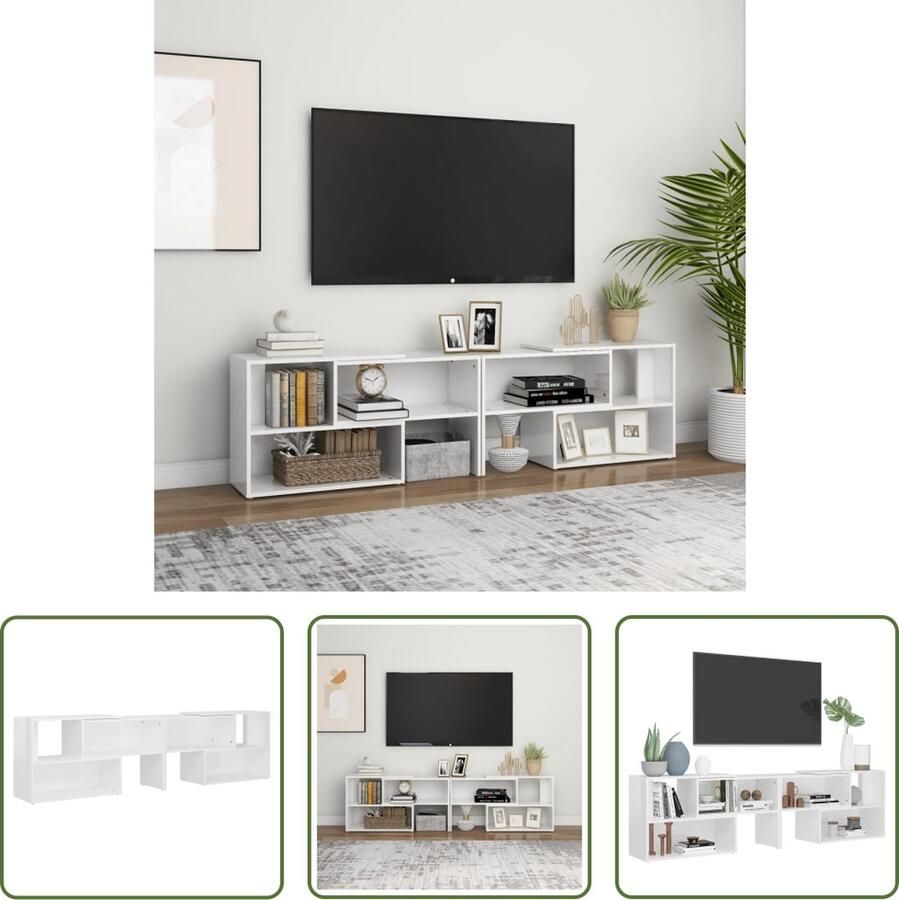 The Living Store Televisiemeubel Hifi-kast 149 x 30 x 52 cm Hoogglans wit Uitschuifbaar - Foto 2