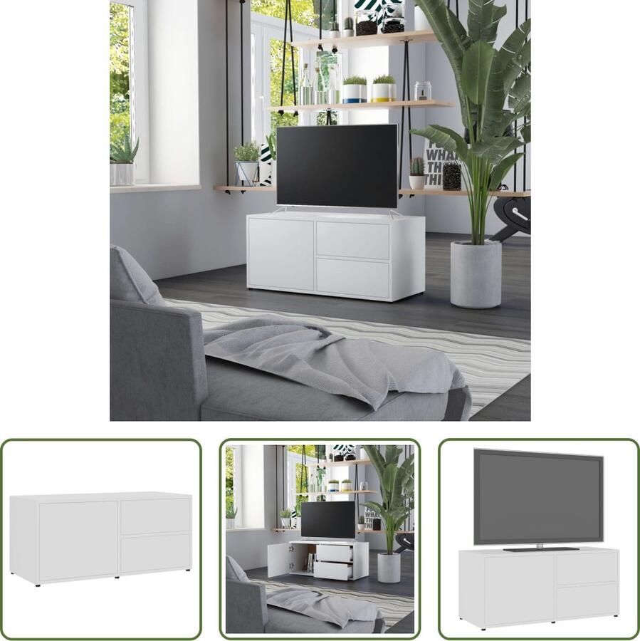 The Living Store TV-meubel Bewerkt Hout 80 x 34 x 36 cm Wit 2 lades en 1 vak met deur - Foto 2