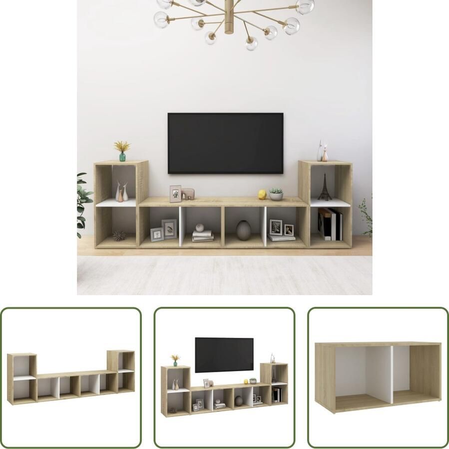 The Living Store Televisiemeubel Klassiek 72 x 35 x 36.5 cm Wit en Sonoma eiken - Foto 2