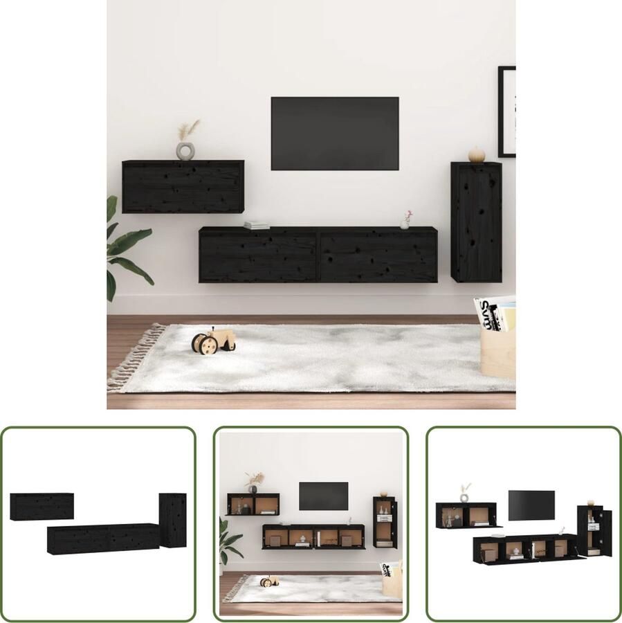 The Living Store Televisiemeubel Klassiek Massief grenenhout 80 x 30 x 35cm 30 x 30 x 80cm Zwart - Foto 2